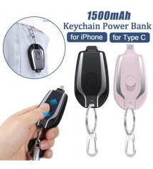 Keychain Portable Charger For Iphone&Type C 1500mAh Mini Power Emergency Pod Ultra-Compact External Fast Charging Power Bank 